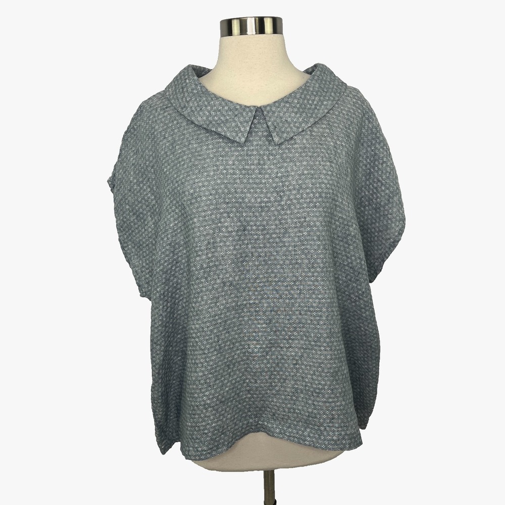 FLAX Starlet Top 100% Linen Sz L Gray Office Lagenlook Minimalist Oversized